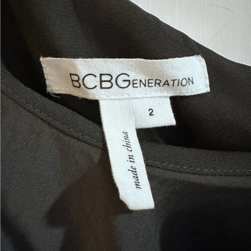 BCBGeneration One Shoulder Ruffled Dark Olive Dre… - image 6